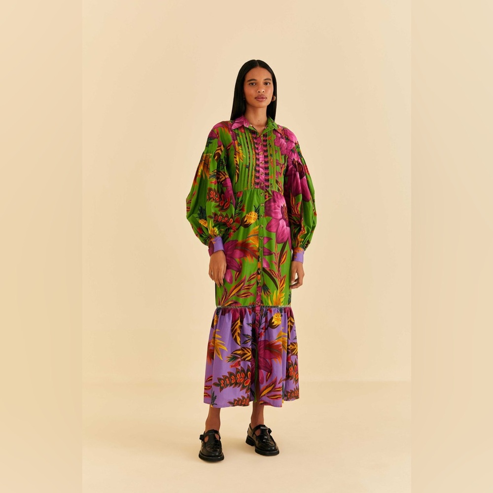 FARM Rio Green and Purple Floral Maxi Dress